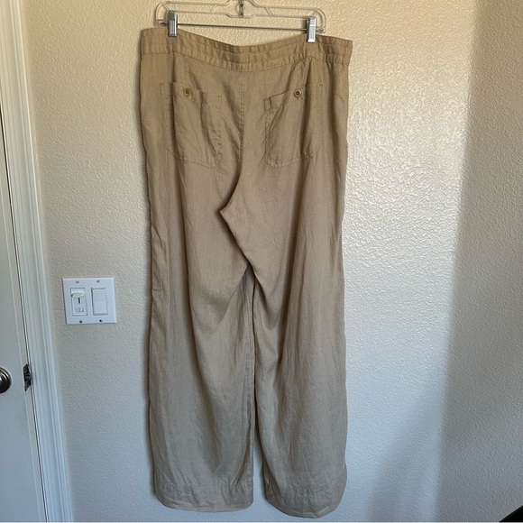 Lauren Ralph Lauren Wide-Leg Tan Linen Pants Size 12 - Picture 6 of 14